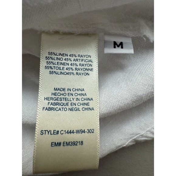 Anthropologie Cloth & Stone Smocked Linen Blend Blouse Size M White Tank Top - Picture 7 of 8